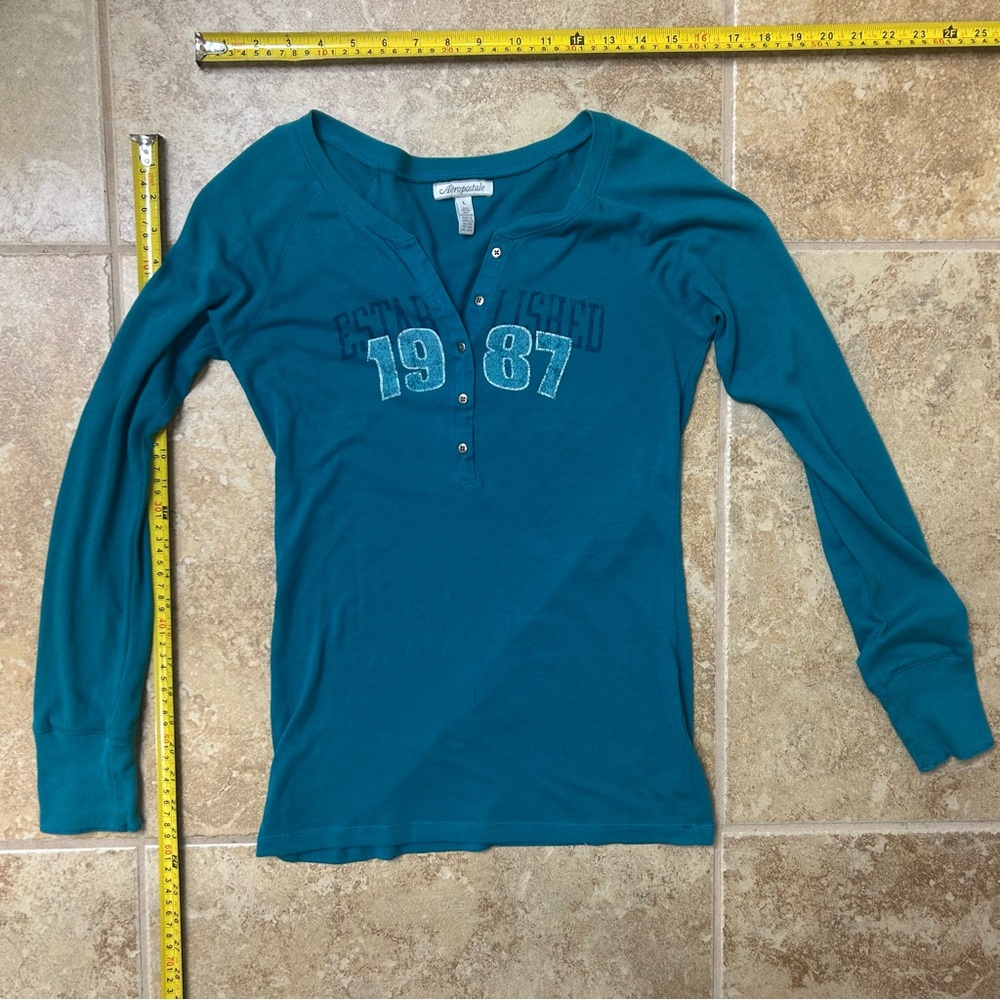 Aeropostale Teal Button-Up Henley Long Sleeve Top ***See pics